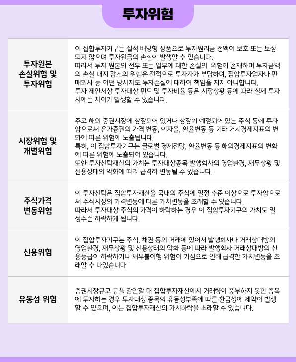 투자원본 손실위험·시장위험·주식가격 변동위험·신용위험·유동성 위험 안내 (1/4)