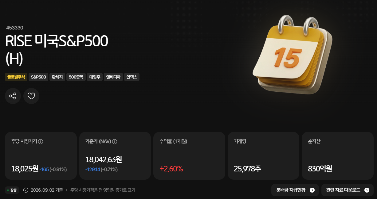 RISE S&P500(H) 상품 상세페이지