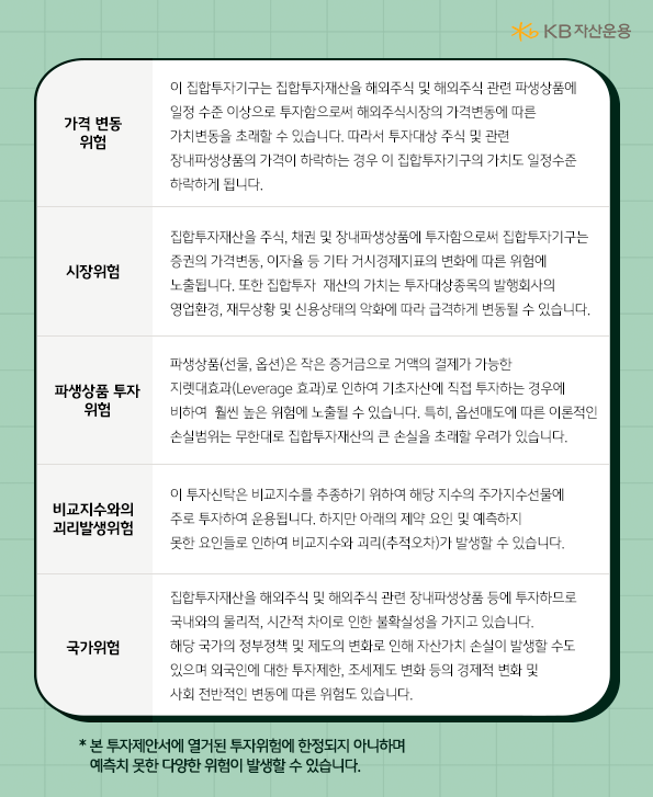 'kb스타 미국 s&p500 인덱스' 펀드의 위험요소들을 정리한 자료.